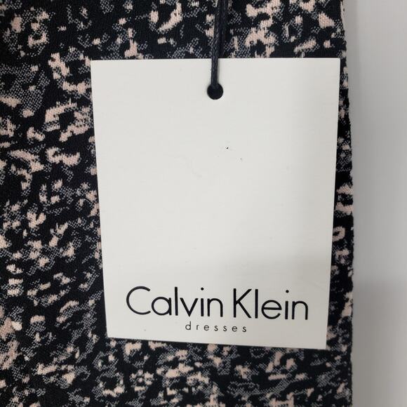 Calvin Klein Sheath Dress 14 Abstract Textured Knit Fitted Work Career Black Tan - Picture 10 of 10